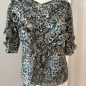 Rebecca Taylor Lynx Stretch-Silk Ruffle Top Light Sage size 4